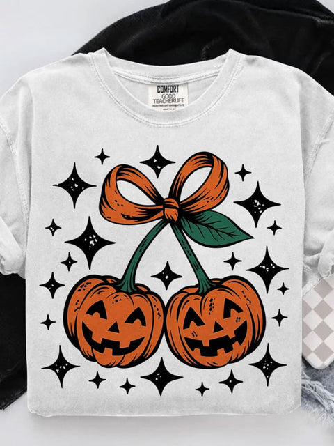 Pumpkin Cherries Halloween Casual Print T-shirt