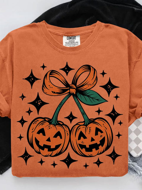 Pumpkin Cherries Halloween Casual Print T-shirt