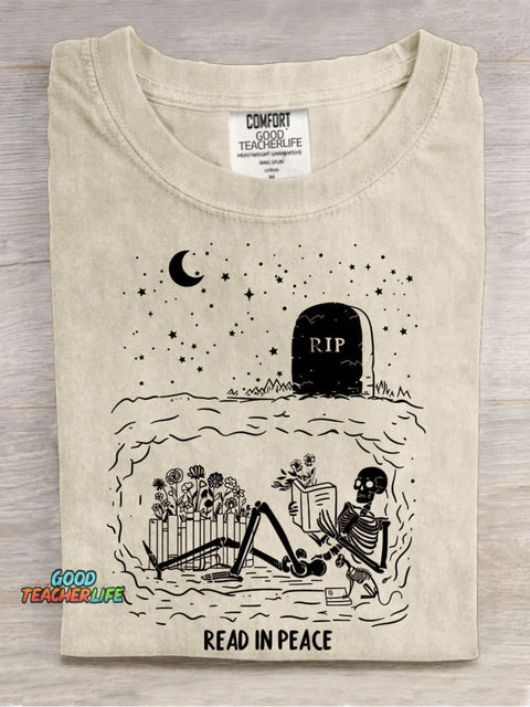 Read In Peace Halloween Casual Print T-shirt