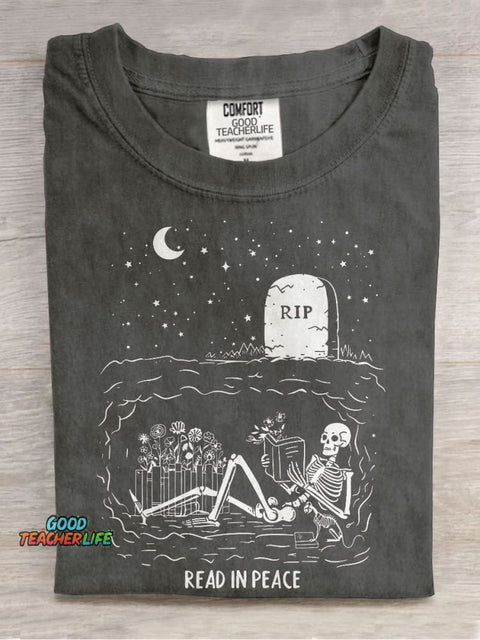 Read In Peace Halloween Casual Print T-shirt