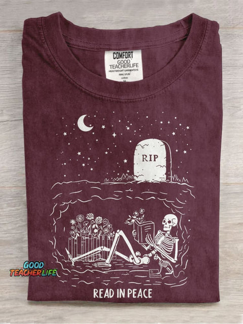 Read In Peace Halloween Casual Print T-shirt