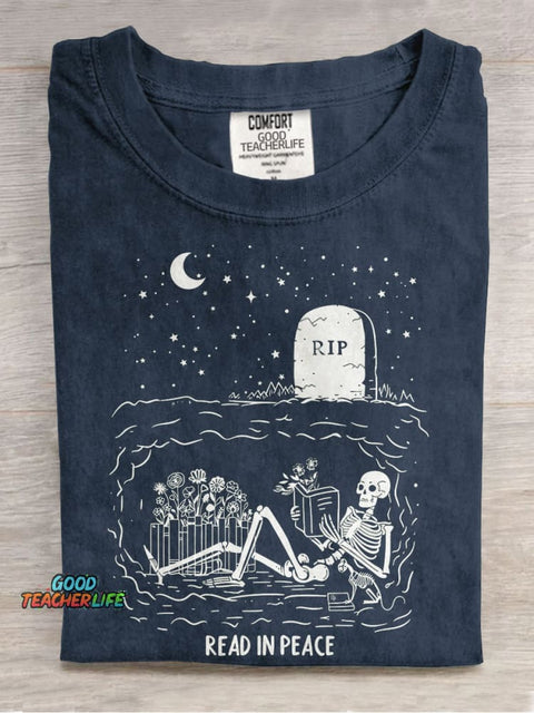 Read In Peace Halloween Casual Print T-shirt