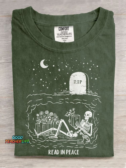 Read In Peace Halloween Casual Print T-shirt