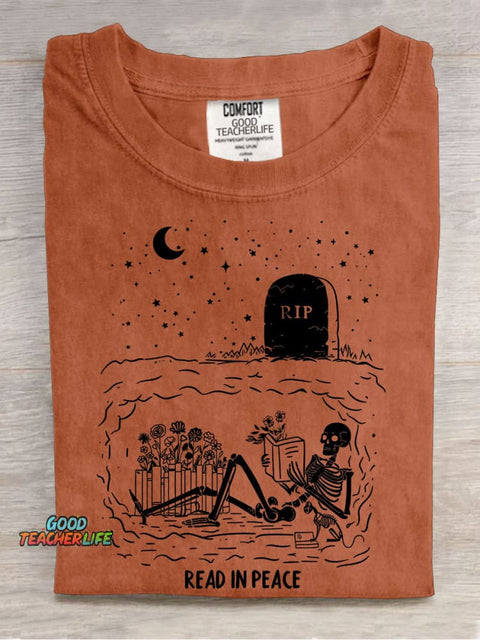Read In Peace Halloween Casual Print T-shirt
