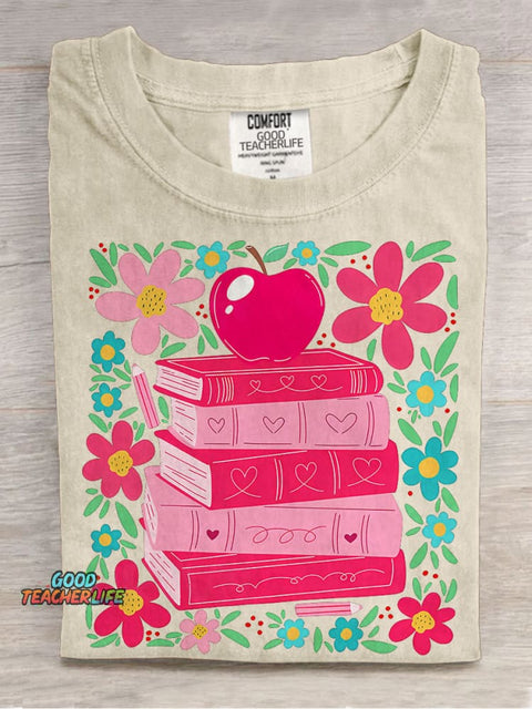 Boho Floral Teacher Teaching Is A Work of Heart Casual Print T-shirt