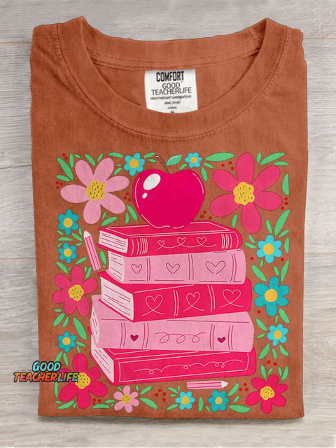 Boho Floral Teacher Teaching Is A Work of Heart Casual Print T-shirt