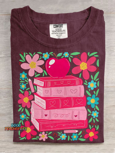 Boho Floral Teacher Teaching Is A Work of Heart Casual Print T-shirt