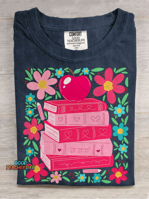 Boho Floral Teacher Teaching Is A Work of Heart Casual Print T-shirt