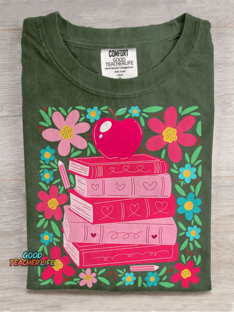 Boho Floral Teacher Teaching Is A Work of Heart Casual Print T-shirt