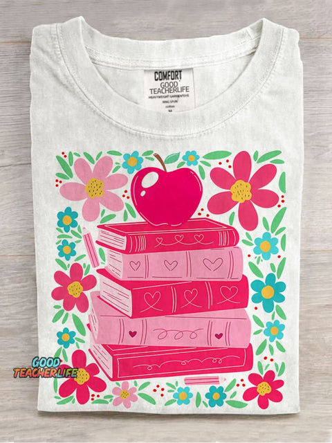 Boho Floral Teacher Teaching Is A Work of Heart Casual Print T-shirt