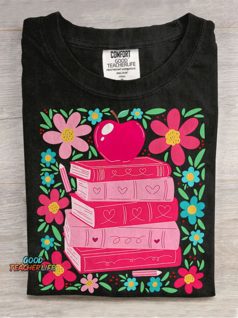 Boho Floral Teacher Teaching Is A Work of Heart Casual Print T-shirt