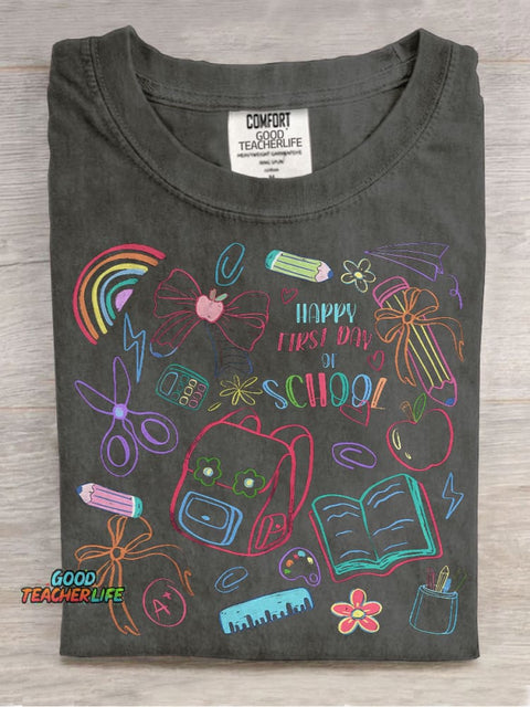 Happy First Day of School Casual Print T-shirt
