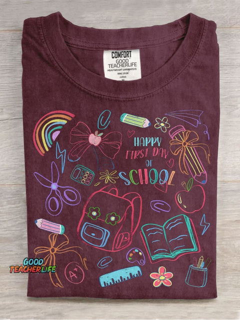 Happy First Day of School Casual Print T-shirt