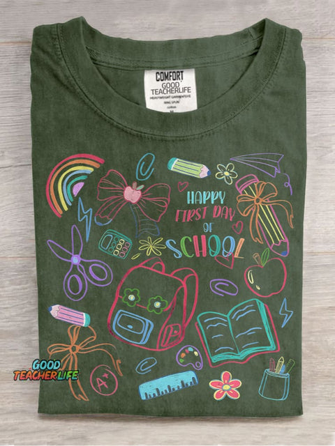 Happy First Day of School Casual Print T-shirt