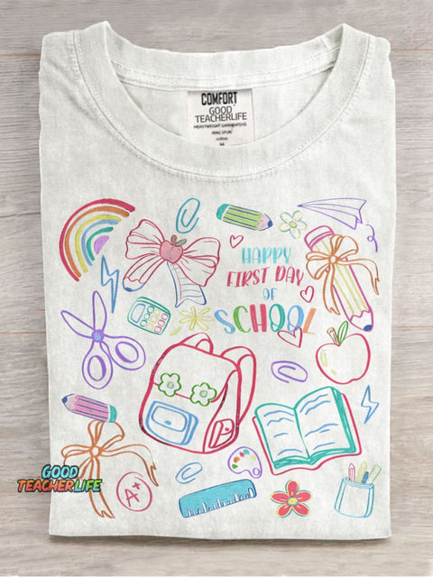 Happy First Day of School Casual Print T-shirt
