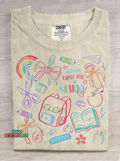 Happy First Day of School Casual Print T-shirt