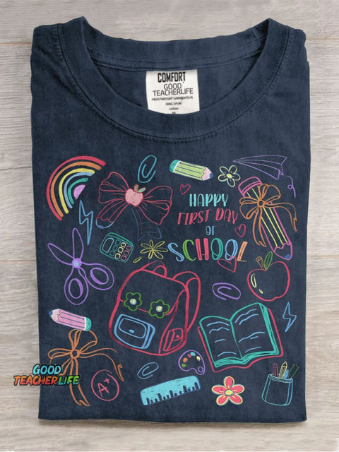 Happy First Day of School Casual Print T-shirt