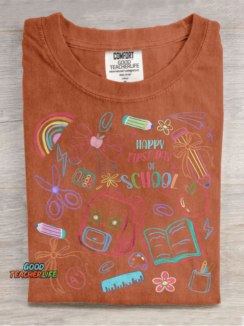 Happy First Day of School Casual Print T-shirt