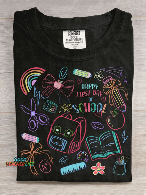 Happy First Day of School Casual Print T-shirt