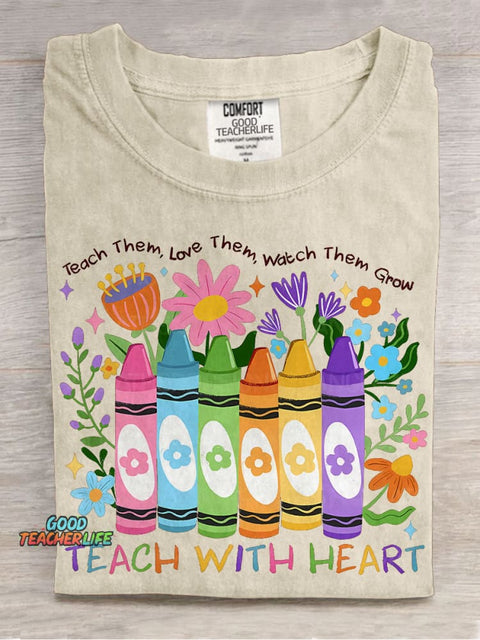 Teach Them Love Them Watch Them Growpng Kindness Teacher Casual Print T-shirt