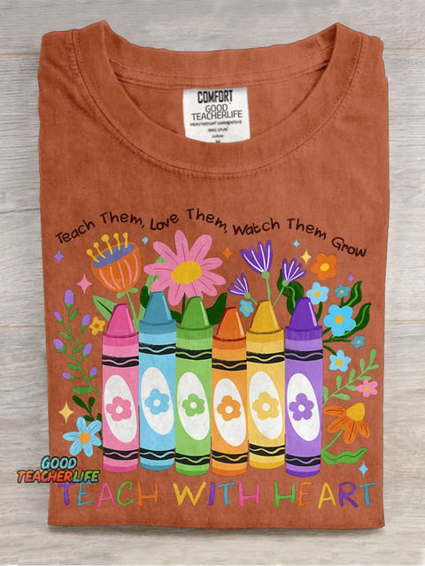Teach Them Love Them Watch Them Growpng Kindness Teacher Casual Print T-shirt
