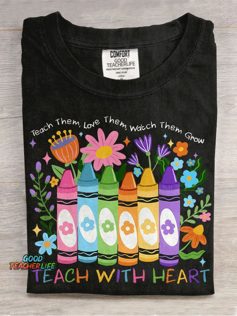 Teach Them Love Them Watch Them Growpng Kindness Teacher Casual Print T-shirt