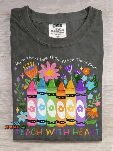 Teach Them Love Them Watch Them Growpng Kindness Teacher Casual Print T-shirt