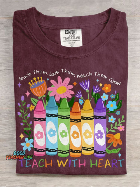 Teach Them Love Them Watch Them Growpng Kindness Teacher Casual Print T-shirt