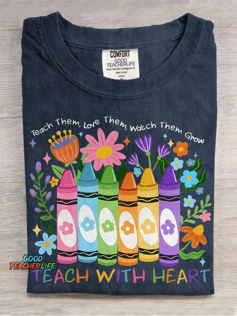 Teach Them Love Them Watch Them Growpng Kindness Teacher Casual Print T-shirt