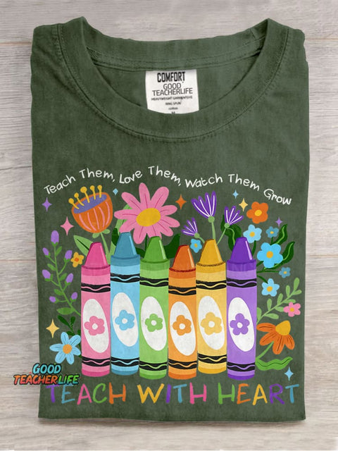 Teach Them Love Them Watch Them Growpng Kindness Teacher Casual Print T-shirt