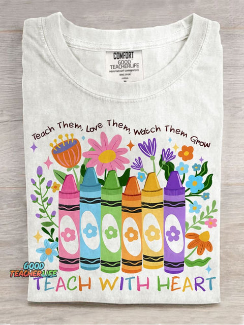 Teach Them Love Them Watch Them Growpng Kindness Teacher Casual Print T-shirt