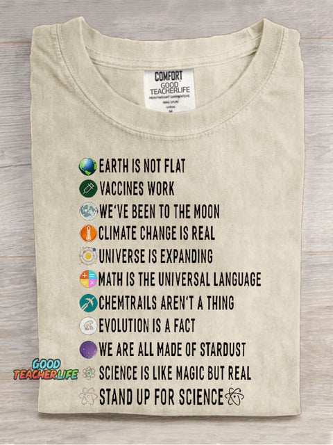 Stand Up For Science Teacher Casual Print T-shirt