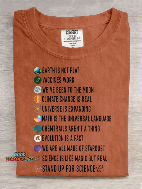 Stand Up For Science Teacher Casual Print T-shirt
