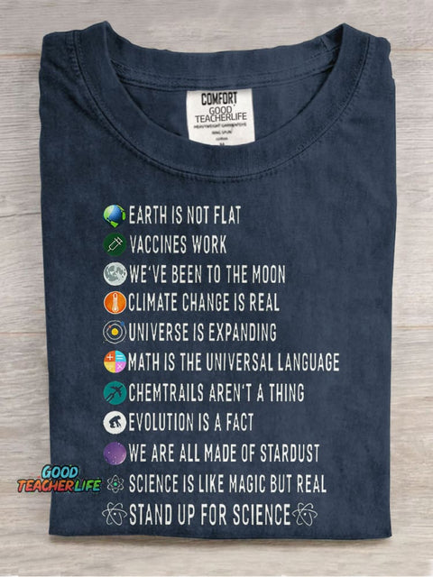 Stand Up For Science Teacher Casual Print T-shirt
