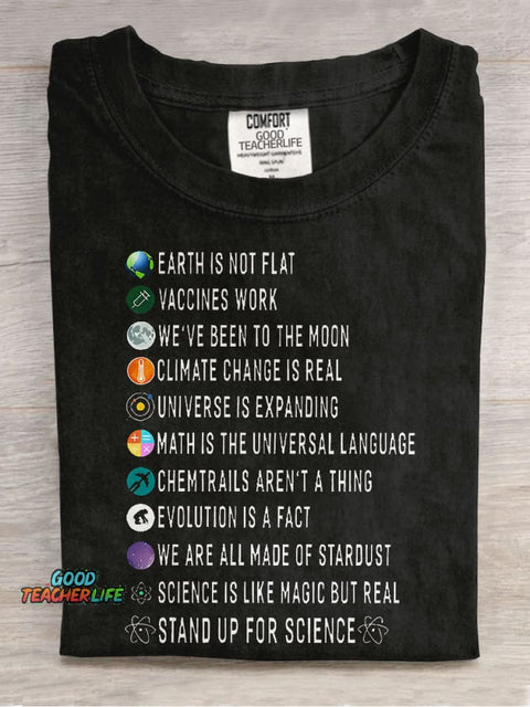 Stand Up For Science Teacher Casual Print T-shirt