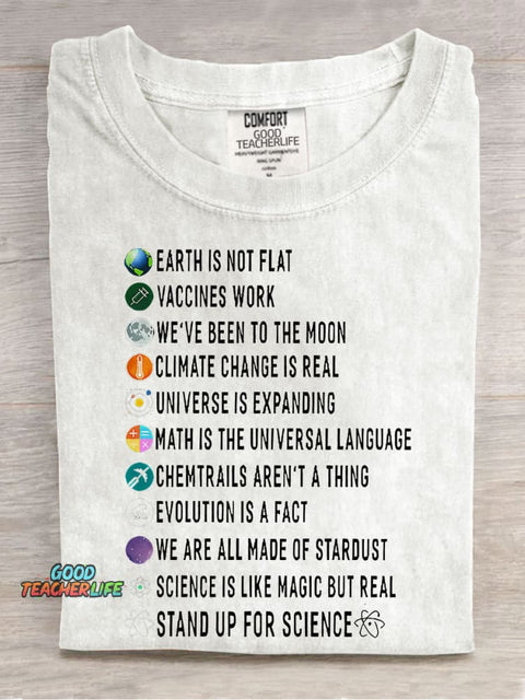 Stand Up For Science Teacher Casual Print T-shirt