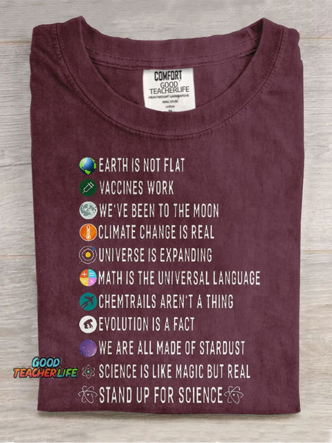 Stand Up For Science Teacher Casual Print T-shirt