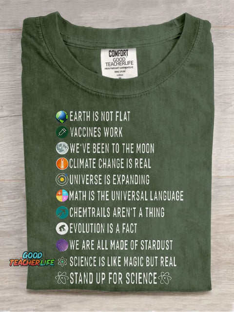 Stand Up For Science Teacher Casual Print T-shirt
