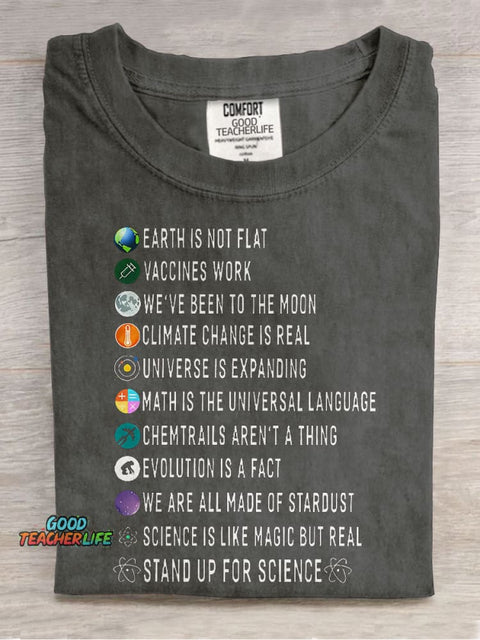 Stand Up For Science Teacher Casual Print T-shirt