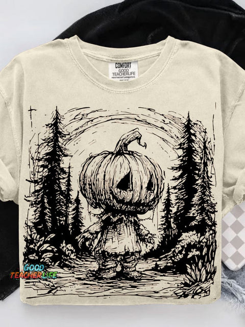 Horror Pumpkin Halloween Casual Print T-shirt