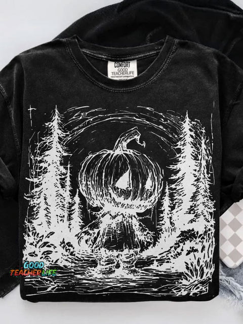 Horror Pumpkin Halloween Casual Print T-shirt