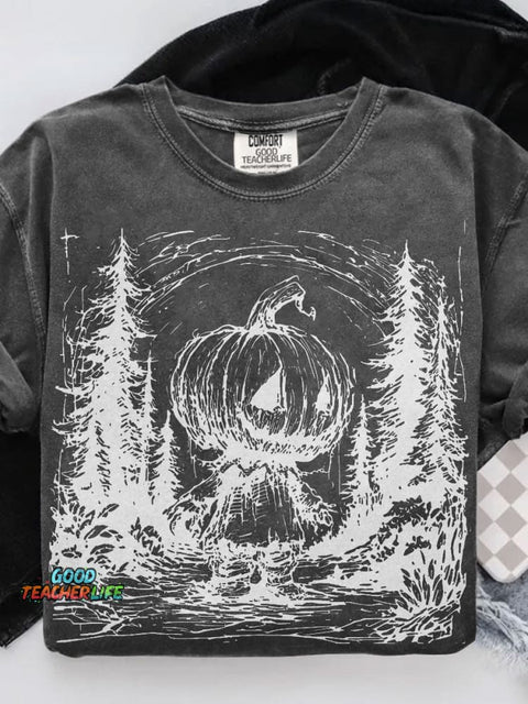 Horror Pumpkin Halloween Casual Print T-shirt