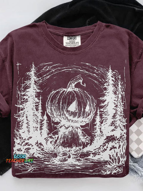 Horror Pumpkin Halloween Casual Print T-shirt