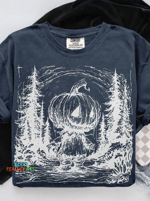 Horror Pumpkin Halloween Casual Print T-shirt