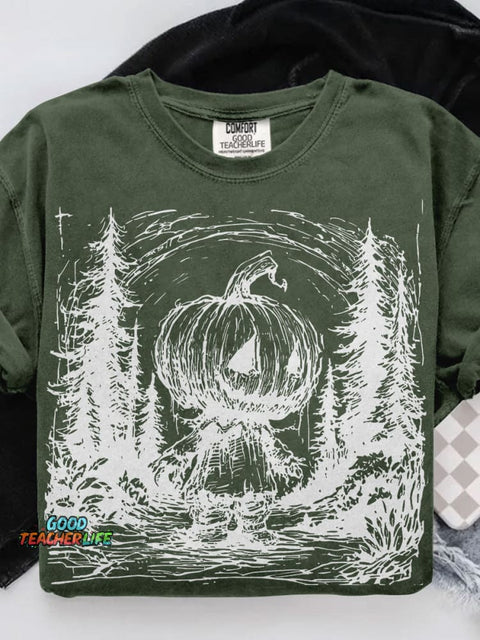 Horror Pumpkin Halloween Casual Print T-shirt