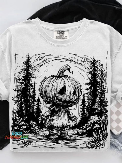 Horror Pumpkin Halloween Casual Print T-shirt
