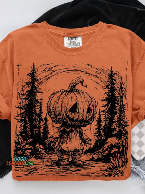 Horror Pumpkin Halloween Casual Print T-shirt