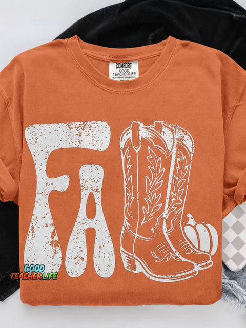 Western Fall Autumn Grunge Fal Casual Print T-shirt