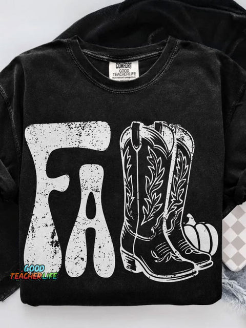 Western Fall Autumn Grunge Fal Casual Print T-shirt