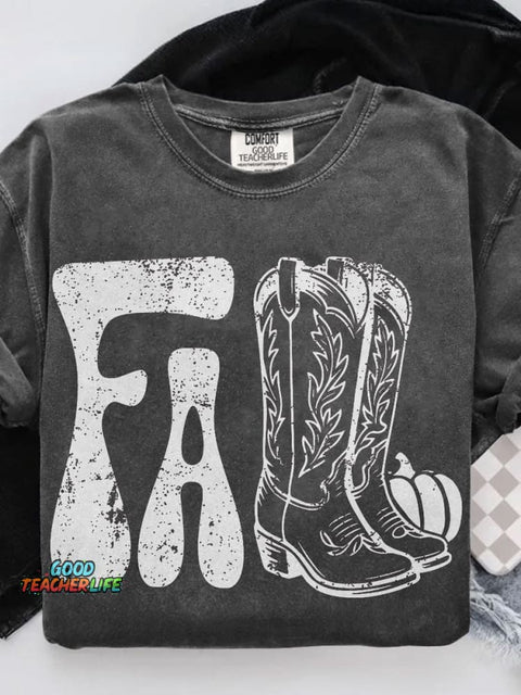 Western Fall Autumn Grunge Fal Casual Print T-shirt